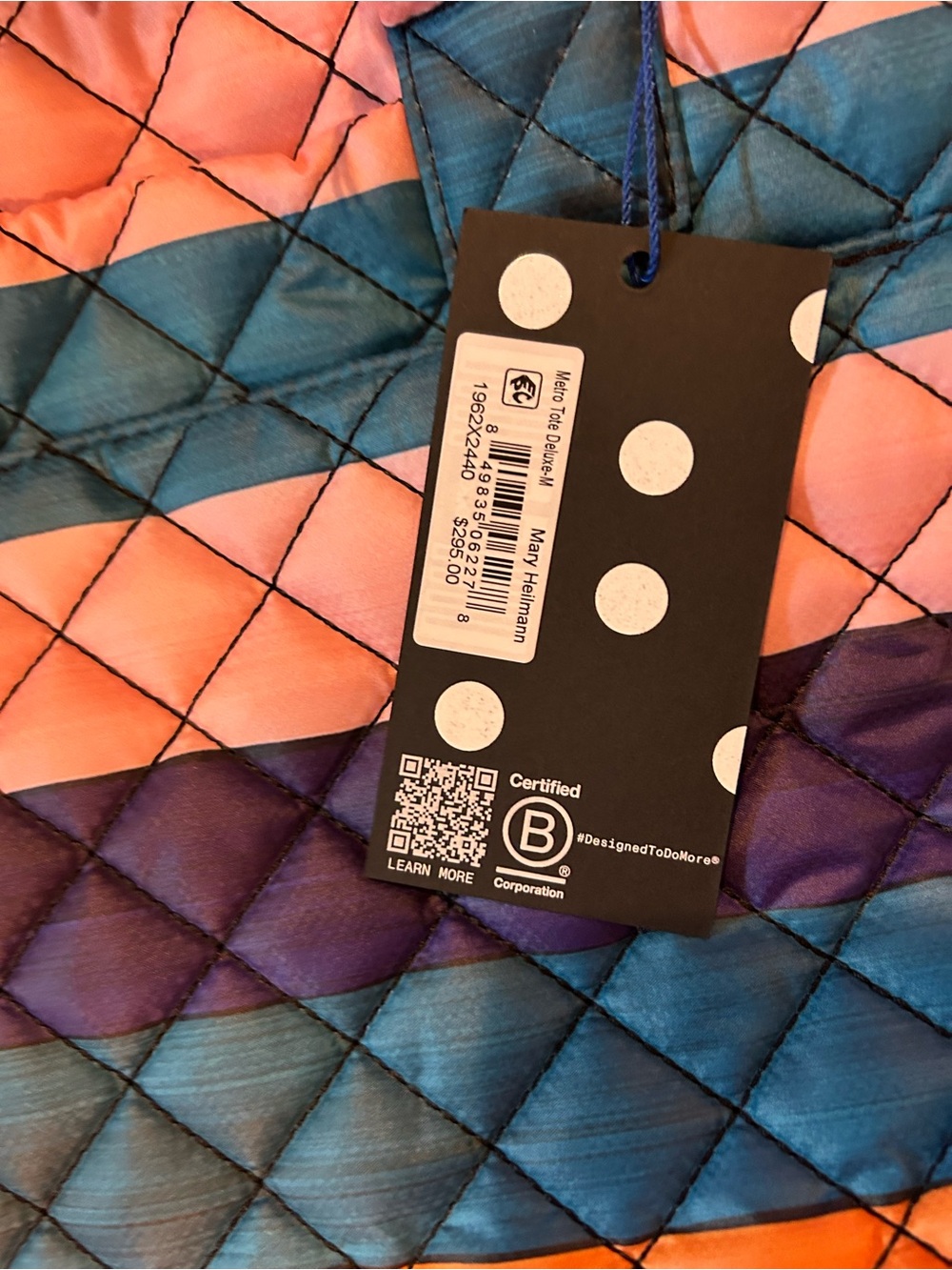 Quilted Multicolor Stripe Tote Bag - Pink, Blue, Orange - Picture 3 of 4
